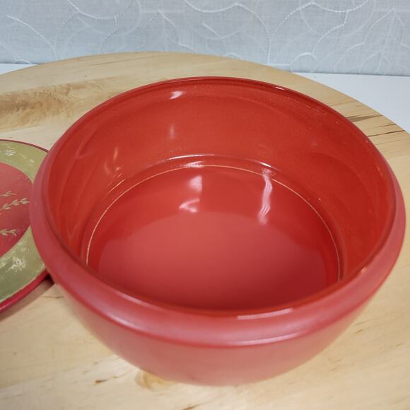 Vintage AVON Persian Wood Beauty Dust Dish 5" Red Gold Floral Lid Puff - Picture 5 of 12